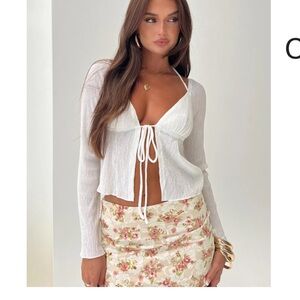 Princess Polly Cream Tie-Front Top